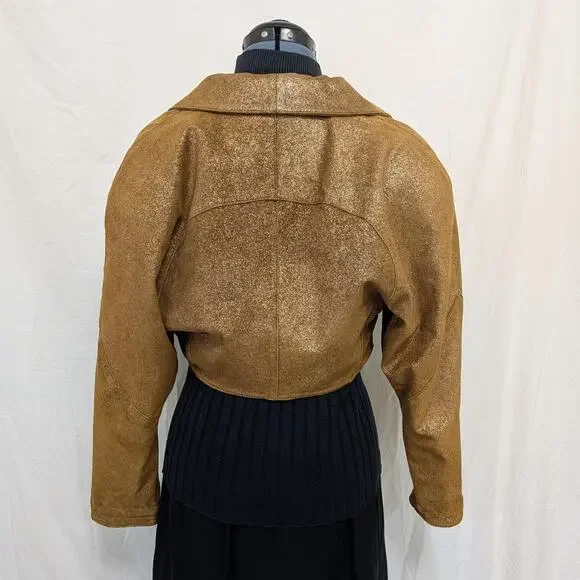 Vintage Gold Cropped Suede Jacket, Size Medium - Picture 2 of 7